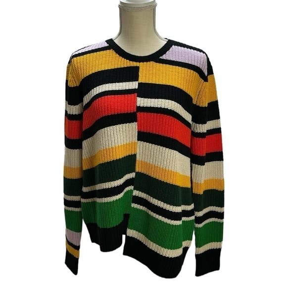 Nine West Stripe Asymmetrical Hem Knitted Sweater L Soft Comfortable Casual - Picture 1 of 11